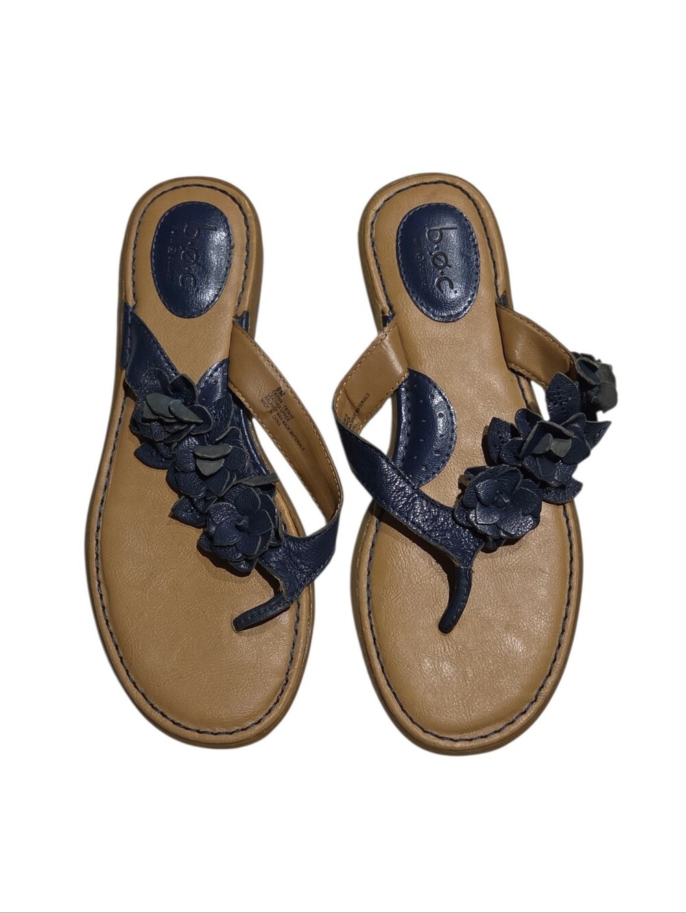 BOC Dark Blue Leather Floral Flip-Flops Thong Sandals 8M